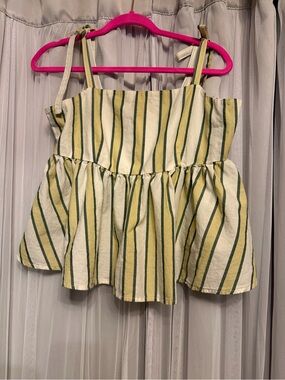 aerie Cream Tank Top with Green Stripes